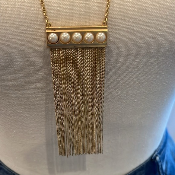 Spartan 449 Gold-tone Necklace w  Pearl Bar Tassel Necklace Art Deco Style - Picture 1 of 9